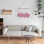 VEKALON Macrame Art Tapestry - Boho Chic Woven Wall Hanging Decor for Living Room, Modern Bohemian Feather-Shaped Decorations for Apartment, Home, and Bedroom(Pink) - Image 4