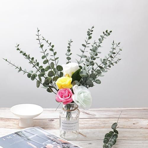 Fake Plants, 200Pcs Eucalyptus Stems Artificial Flowers, Fake Eucalyptus Leaves Stems, Plastic Grey Green Touch Leaf Branches for Home Office Flowers Bouquet Centerpiece Wedding Decoration - Image 4
