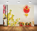BELECO 20x10ft Fabric Vietnamese New Year Backdrop TET Decorations Fresh Fruits Yellow Blooming Flowers Red Paper Fan Background Asian Lunar New Year Party Decorations Photoshoot Props by BELECO
