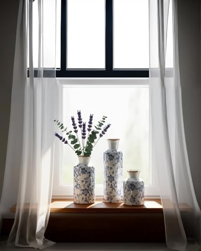 Blue and White Ceramic Vase Set of 3, Vintage Floral Vases for Home Decor - Image 5