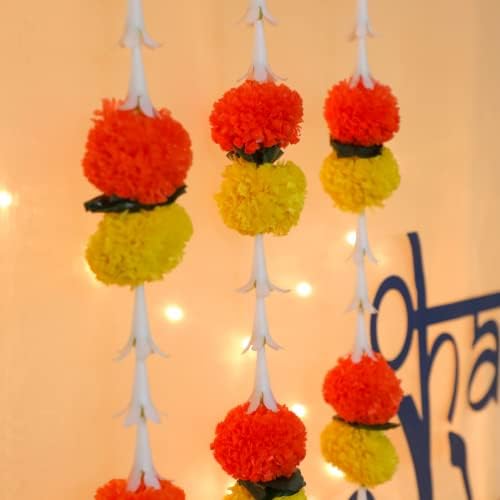 6 Ft Marigold & Lilly Garlands | Artificial Flower | Hosuewarming Indian Wedding Decoration | Plastic Garlands | Bulk Floral Wall Decor, Backdrop, Diwali Decor | (Pack of 6) - Image 4