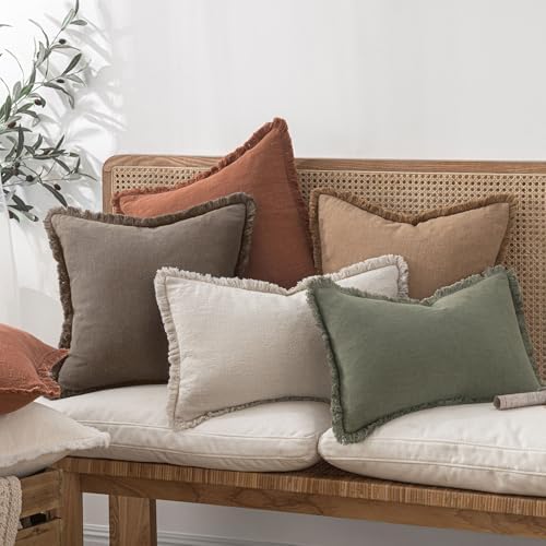 MIULEE Linen Fringe Decorative Fall Euro Throw Pillow Covers Coffee 26x26 - Image 7