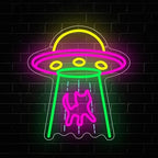 Cat Neon Sign, UFO Cat Spaceship Space Travel Led Neon Light Signs Cat Night Lamp for Astronomy Game Room Man Cave Party Decorations Bedroom Birthday Gift USB Powered(14.4” x 12.6") by Unknown