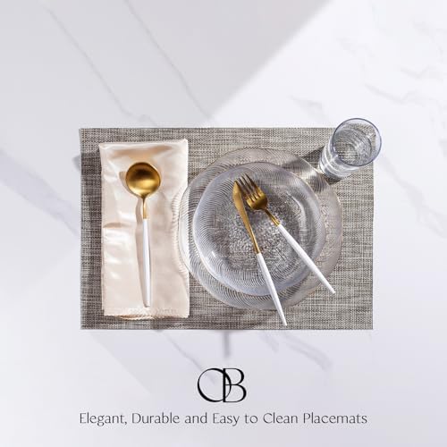 Placemats Set of 12 - Easy Clean Woven Vinyl Placemats for Dining Table, Indoor/Outdoor Place Mats, Washable PVC Table Mats（Cappuccino） - Image 3
