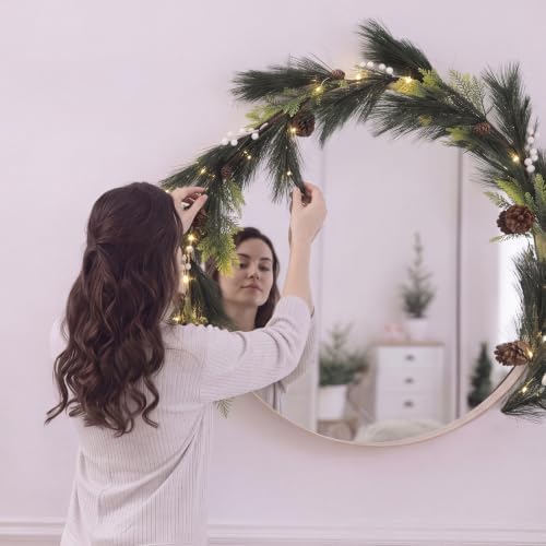 Suncalla 4 ft Pine Needles Christmas Mirror Garland with Light - Image 6