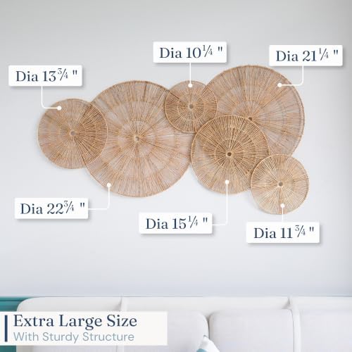 CHI AN HOME Wicker 23 Inch Jute Wall Decor Baskets, Set of 6 Extra Large Woven Jute Wall Plates, 23",21",15",13",12,10", Decorative Baskets for Wall Arts, Wall Hanging for Bedroom, Living Room, Office - Image 3