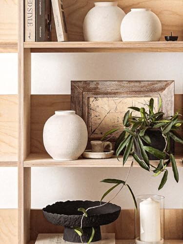 Small White Ceramic Vase - 6.3 Inch Rustic Farmhouse Flower Vase for Home Decor, Minimalist Vases for Living Room, Table, Bathroom, Holiday & Weddings (Sandstone White) - Image 4