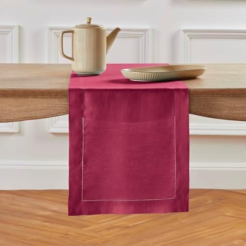 Solino Home 100% Pure Linen Table Runner Beet Hemstitch, 14 x 108 in by SolinoHome