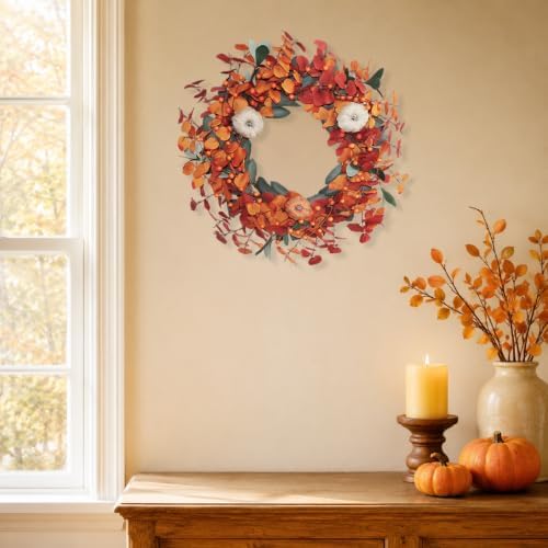 20 Inch Burlap Pumpkin Eucalyptus Fall Wreath for Front Door - Image 3