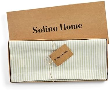 Solino Home 100% Pure Linen Table Runner, 14 x 60 in, Sage and White Stripe - Image 6