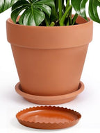 INGOFIN 12 Inch Terracotta Pot with Saucer - Ceramic Clay Pot for Plants with Drainage Hole, Large Terra Cotta Flower Planter with Tray for Indoor Outdoor Plants by INGOFIN