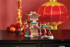 Department 56 Christmas in the City Village Collection Lunar New Year Dragon Tea House Lit Building- Hand Crafted Resin Buildings Lunar Dragon Figurine Village Houses with Lights Home Decor, 7.64 Inch - Image 7