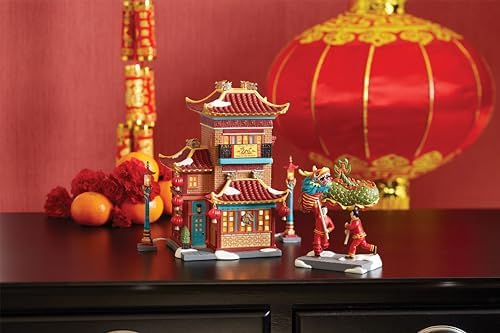 Department 56 Christmas in the City Village Collection Lunar New Year Dragon Tea House Lit Building- Hand Crafted Resin Buildings Lunar Dragon Figurine Village Houses with Lights Home Decor, 7.64 Inch - Image 7