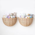 Large Scalloped Woven Rattan Wall Basket Set of 2, Hand Woven Wicker by Seeyozz