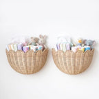 Large Scalloped Woven Rattan Wall Basket Set of 2, Hand Woven Wicker by Seeyozz