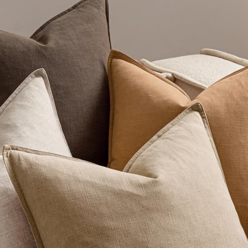 MIULEE Neutral Brown Boho Linen Pillow Covers 22x22 Inch Pack of 4 - Image 6