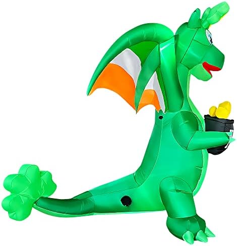 SEASONBLOW 7 Ft Inflatable St. Patrick's Day Dragon Holding a Pot of Gold Decoration with Shamrock Horn Irish Wings Blow Up Yard Decor for Lawn Yard Garden Indoor Outdoor Holiday Party - Image 5
