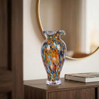 12in Tall Hand Blown Glass Vase Unique Ruffle Wide Mouth Vases, Elegant Modern Glass Flower Decorations Vase, Beautiful Colorful Vases for Home Living Room Bookshelves Wedding High End Centerpieces - Image 6