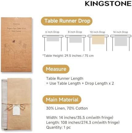 KINGSTONE 14 x 108 Inches Frayed Edge Table Runner, 270G Heavyweight Sand Washed Slub Texture Cotton Linen for Modern Farmhouse, Rustic Home Decorations Dining Room Wedding Boho Decor, Natural - Image 2