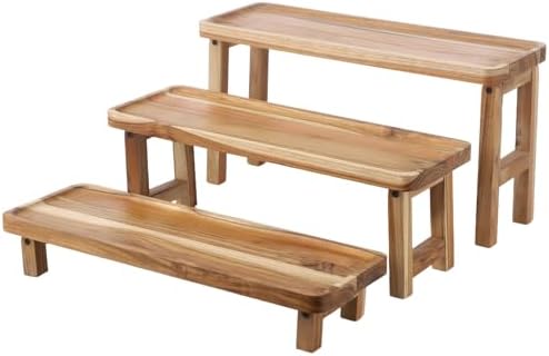 3 Tier Wood Serving Tray Set, 16.9 Inch Foldable Dessert Display & Cupcake Stand, Sturdy Charcuterie Boards Rustic Wood Platters Set for Birthday, Wedding, Christmas, Party Decorations & Home Use by Unknown