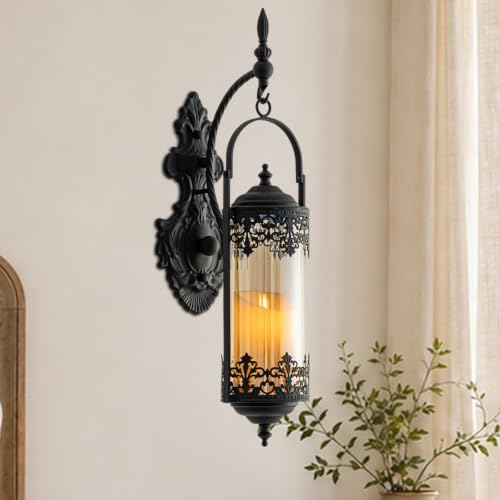 Rustic Antique Gothic Amber Glass Candle Sconce for Fireplace by RONGHUAFUGUILighting
