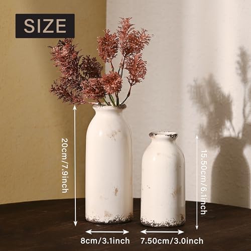 VICTOR & TERESA White Ceramic Vases Home Decor, Farmhouse Vase for Flowers, Flower Vase Set of 2, Rustic Decorative Vases for Pampas Grass, Table, Living Room, Shelf, Centerpieces, 8 inch - Image 4