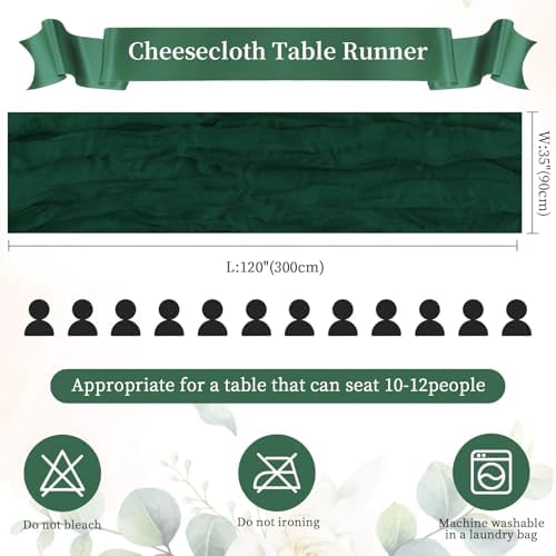 6 Pack Emerald Green Cheesecloth Table Runner 35×120 Inch Boho Home Decor - Image 4