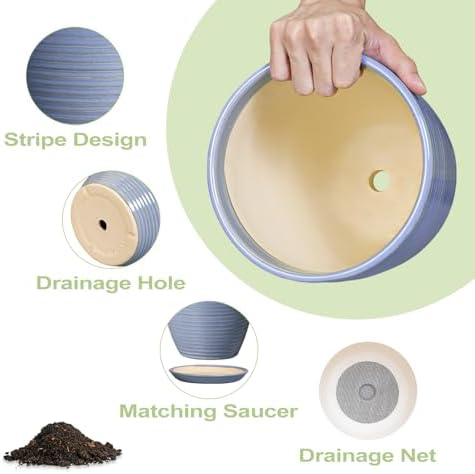 10 Inch Plant Pot - Round Ceramic Planter with Drainage Hole and Plant Saucer Indoor Outdoor for Decoration, Modern Home Garden Office Decor, House Warming Gifts, Blue-Purple - Image 5