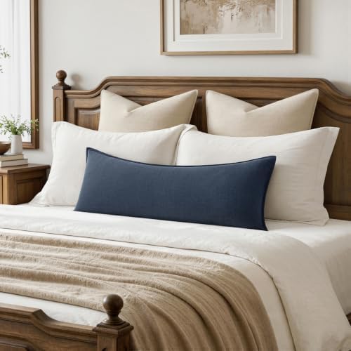 MIULEE Decorative Linen Lumbar Pillow Cover 14x36 Inch Indigo Blue - Image 2
