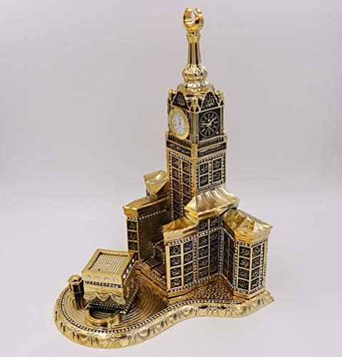 Modefa Islamic Turkish Table Decor Showpiece Gift Sculpture Figure Arabic 99 Names of Allah Kaba Clock Tower Replica Gold - Image 3