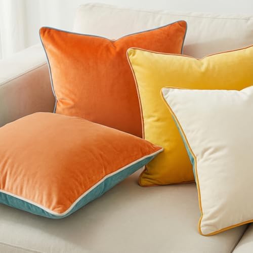Mecatny Velvet Decorative Throw Pillow Covers 20x20 Set of 4 Orange/Yellow - Image 2