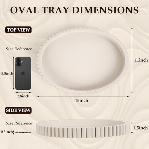 Oval Tray for Coffee Table Decor, 15" Concrete Coffee Table Tray,Cream Gray - Image 3