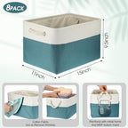 meekoo 8 Pack Fabric Storage Bins Baskets, 15 x 11 x 9.5 in, Cyan White - Image 2
