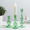 Glasseam Green Glass Taper Candle Holder, 3Pcs Unique Candlestick for Table by Glasseam