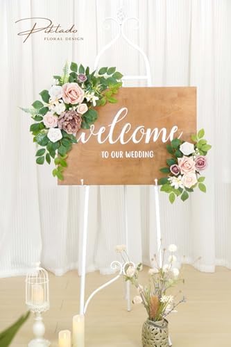 Wedding decor (pack of 2) Welcome Sign Flower Backdrop Garland For Ceremony Reception Wall Easel Home Decoration Entryway Faux Outdoor Board Head Table Decor (Dusty Rose) - Image 4
