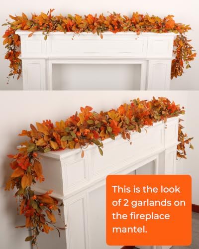 Fall Leaves Garland for Mantle Pumpkin Autumn Decoration Outdoor - Image 3
