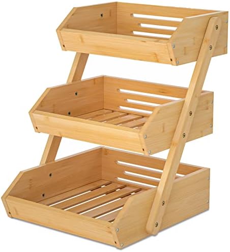 Merysen 3-Tier Bamboo Fruit Basket for Kitchen Countertop, Self-assembly by Merysen
