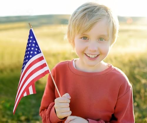 Tegeme 80 Pack Bulk Small American Flags on Stick, Wooden Pole Spear Tip - Image 6