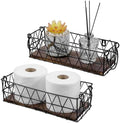 MyGift 2 Piece Wall Mounted Black Geometric Metal Nesting Storage Basket with Rustic Solid Burnt Wood Base, Small Tabletop Decorative Metal Wire Bins with Handles by MyGiftHome