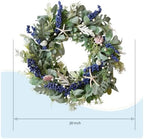 20 Inch Nautical Artificial Wreath with Starfish & Seashells Blue Berry Eucalyptus Wreath for Front Door Coastal Summer Home Decor for Wall/Fireplace - Image 3