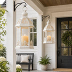 Lanterns Decorative Outdoor&Indoor, Set of 2 (15"&11") Beige Metal Lantern Decor with Glass, Candle Holder for Porch, Patio, Garden, Fall, Wedding, Christmas, Table Centerpiece - Image 3