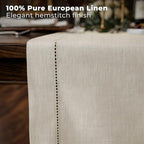 Signature Linen™ by D'Moksha, Light Natural Table Runner 90 Inches Long, 100% Pure Linen, Hemstitch, 14 x 90 Inch Table Runner for Dresser, Dining- Fall, Weddings, Outdoor Hosting - Image 2