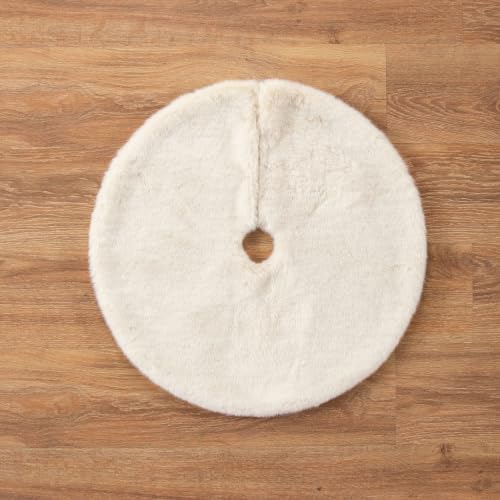 Balsam Hill Lodge Faux Fur Christmas Tree Skirt - Premium Rustic and Luxurious Fur Accents in Brown and Ivory for Tree Decor, Ivory, 72" - Image 2