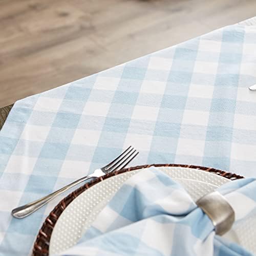 DII Buffalo Check Collection, Classic Farmhouse Tablecloth, 60 x 120, Light Blue & White - Image 4