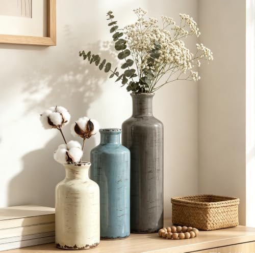 CUCUMI Ceramic Vases Set of 3, Rustic Vintage Vases Coastal Home Decor - Image 5