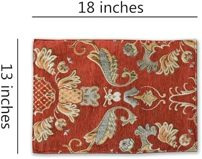 Extra Luxury Dinner Placemats Set of 6,with Vintage Damask Jacquard Design for Dining Room,Living Room,Home Decor,Elegant Beaded Tapestry (X-Red, 6 Piece 13×18 Placemats) - Image 2