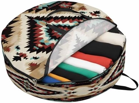Abstract Ethnic Style Art Round Storage Bag 36 Inch, Retro Brown Green Weaving Pattern Clothes Storage Container with Handles Heavy Duty Organizer for Comforter, Bedding & Holiday Wreaths by Unknown