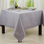 SARO LIFESTYLE Classic Hemstitch Tablecloth - Elegant Everyday Tablecloth with Textured Fabric and Hemstitched Border for Dining Tables and Formal Entertaining, 72"x72", Slate - Image 3