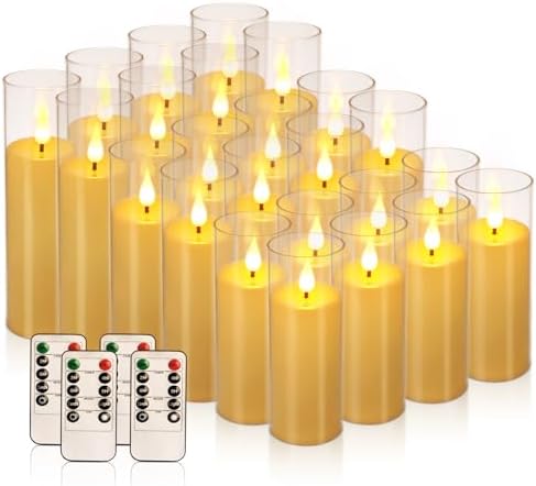 24-Pack LED Flameless Candles(14/16/18cm) with 4 Timers Remote - 3D Flickering Flame, Clear, Perfect Decor for Home & Events. - Image 2