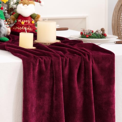 DeZerlor 3pcs Burgundy Fall Winter Velvet Table Runner 20 x 120 Inch by DeZerlor